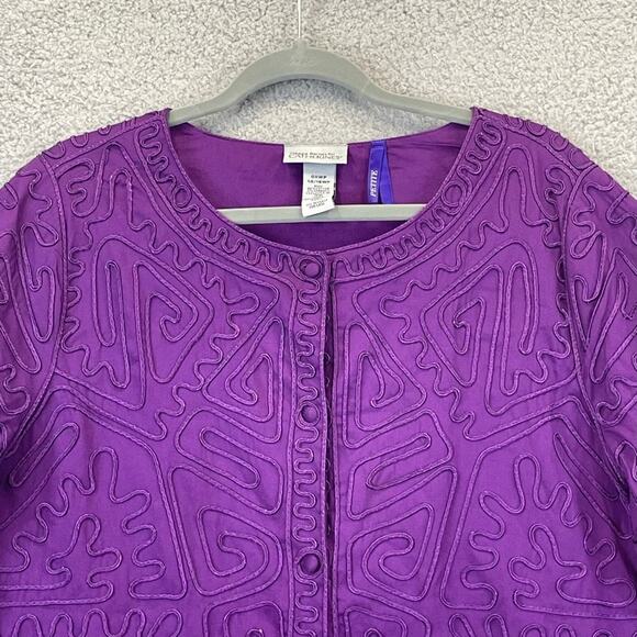 Catherines Maggie Barnes Jacket 14P 16P Artsy Aztec 3/4 Sleeve Lined Purple - Picture 2 of 11